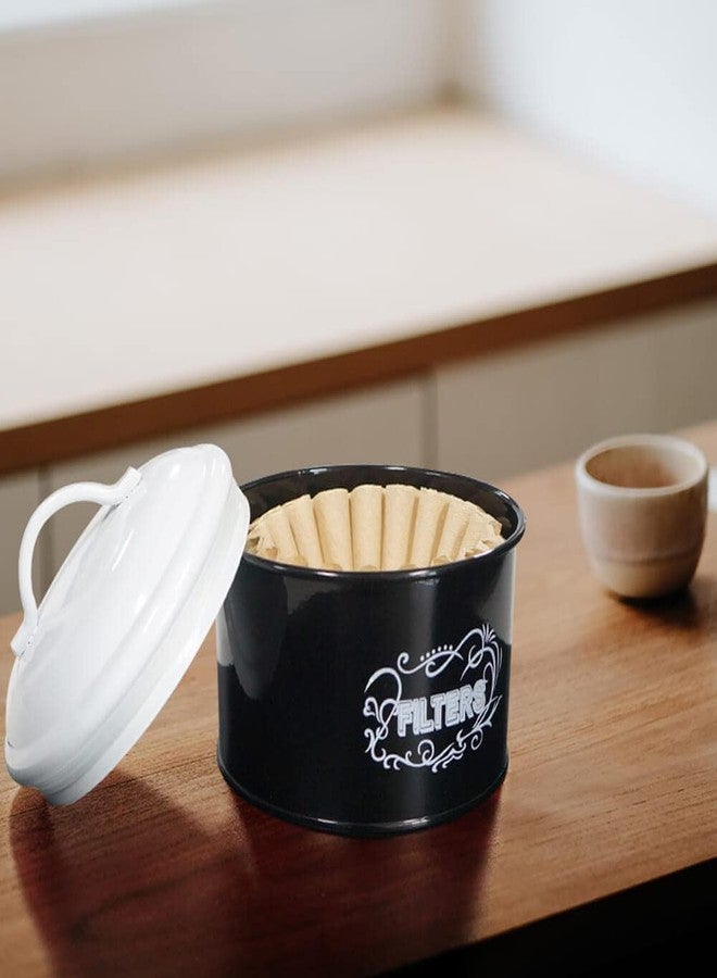 SOTECH Coffee Filter Holder Storage Metal Box Black Container Organizer Round Dispenser for Counter and Room Decor Coffee Bar Accessories - Image 2